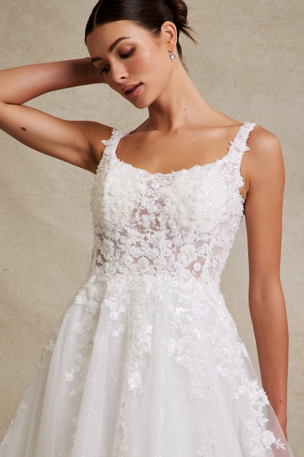 Sleeveless Scoop Neck A Line Wedding Gown