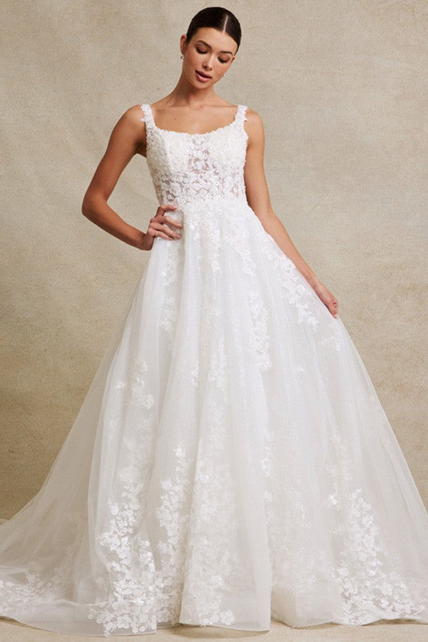 Sleeveless Scoop Neck A Line Wedding Gown
