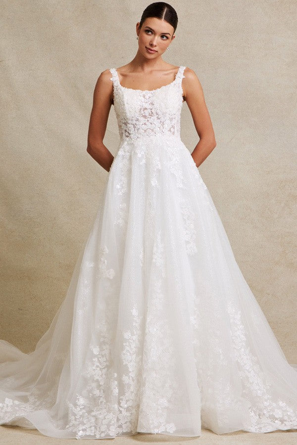 Sleeveless Scoop Neck A Line Wedding Gown