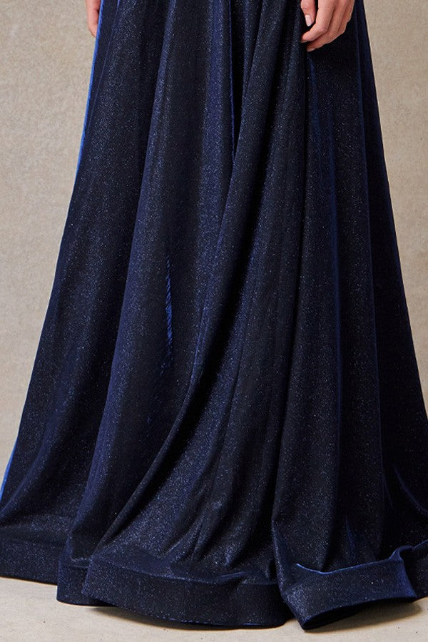 Sheer 3 Quarter Sleeve Metallic A Line Mob Dress