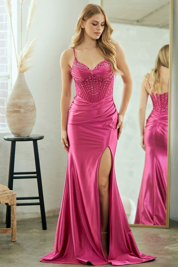 Sleeveless Jewel Bead Design Fitted Long Dress