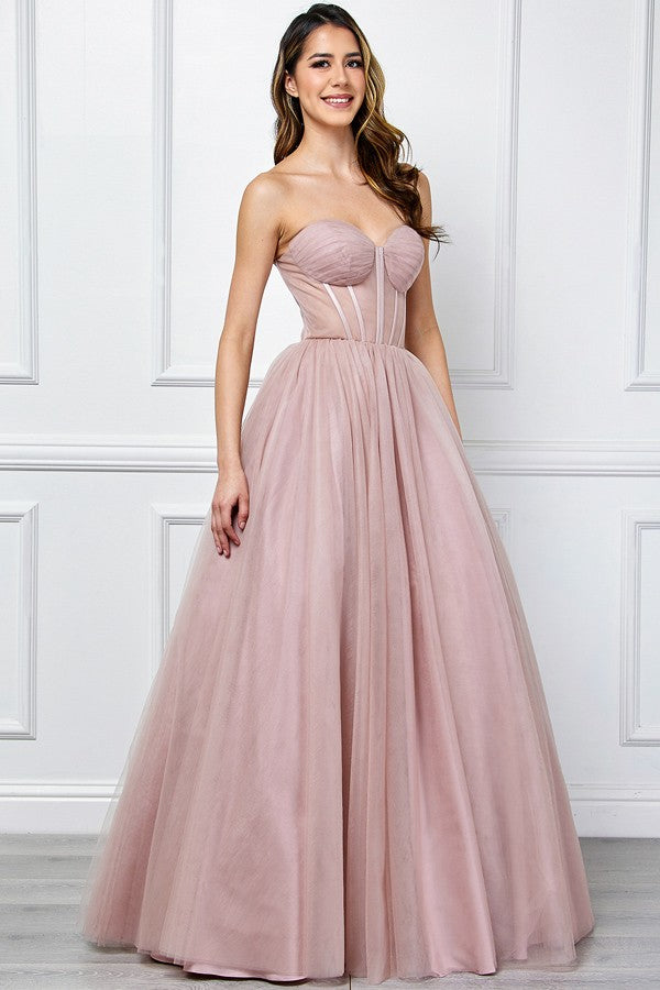 Strapless Sweetheart Illusion Top A Line Dress