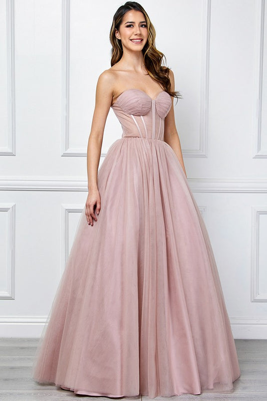 Strapless Sweetheart Illusion Top A Line Dress