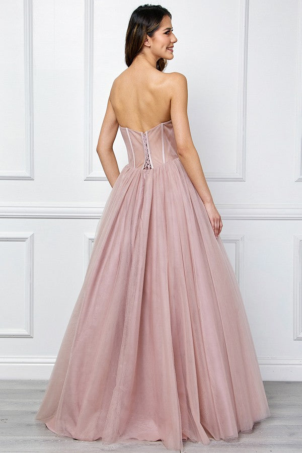 Strapless Sweetheart Illusion Top A Line Dress