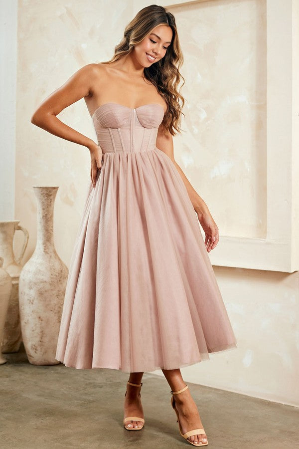 Strapless Sweetheart Layered Midi Dress