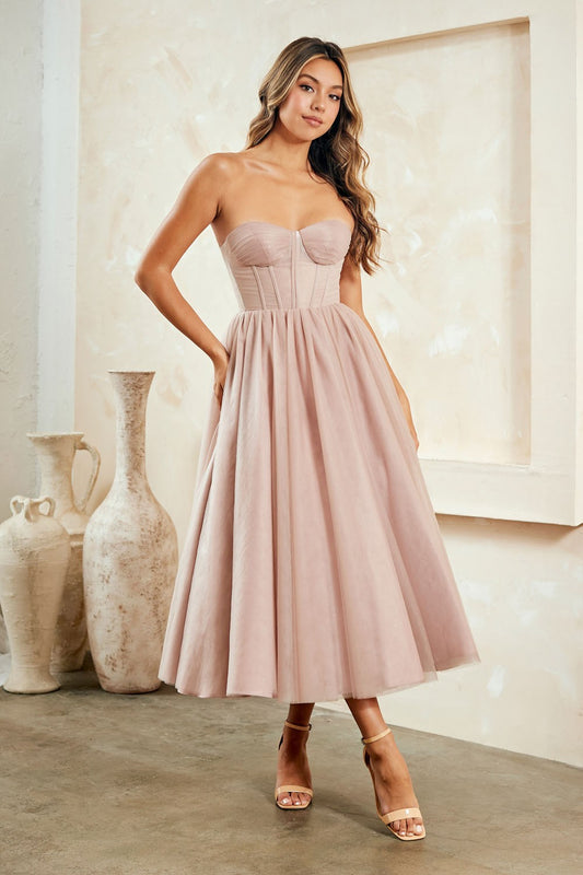 Strapless Sweetheart Layered Midi Dress