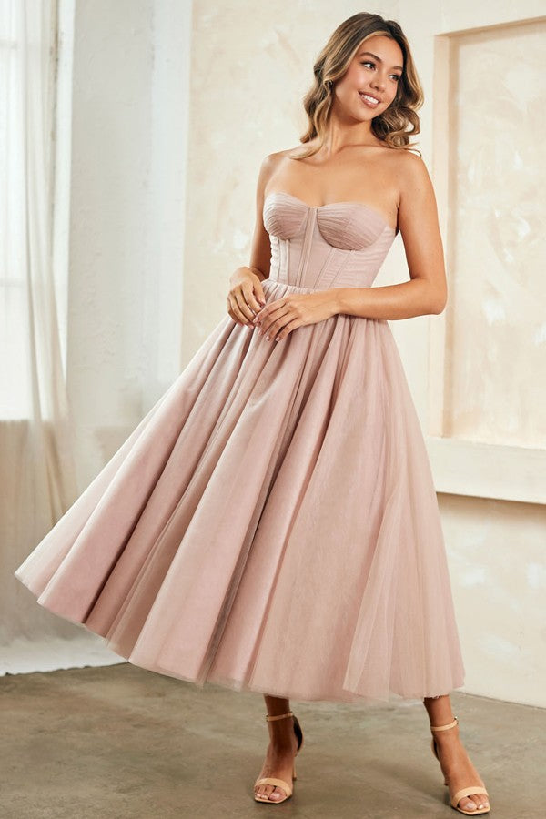 Strapless Sweetheart Layered Midi Dress