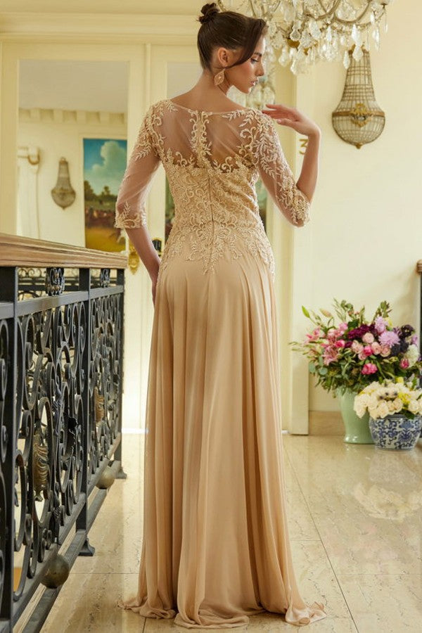 3 Quarter Sleeve V Neckline Chiffon Mob Dress