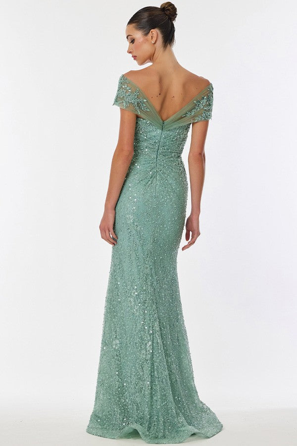 Asymmetric Shoulder Line Embellished Sheath Dress