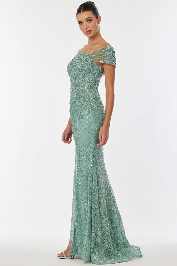 Asymmetric Shoulder Line Embellished Sheath Dress