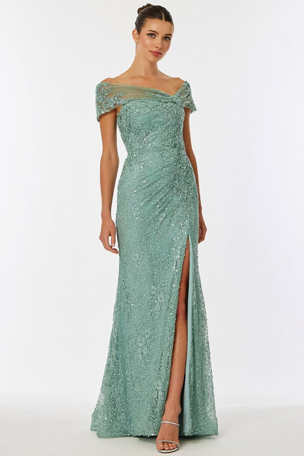 Asymmetric Shoulder Line Embellished Sheath Dress