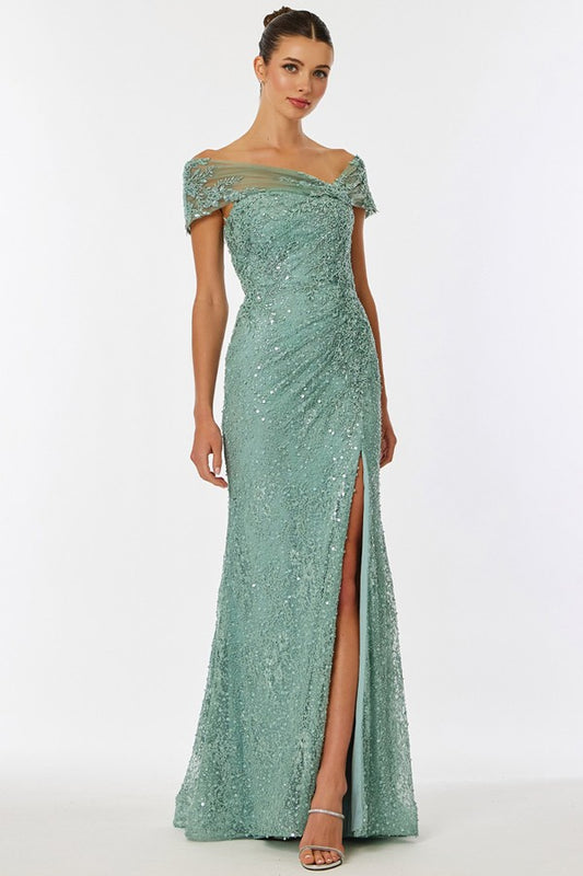 Asymmetric Shoulder Line Embellished Sheath Dress