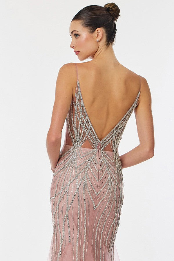 Sleeveless Spaghetti Straps Bead Stripe Sheath Dre