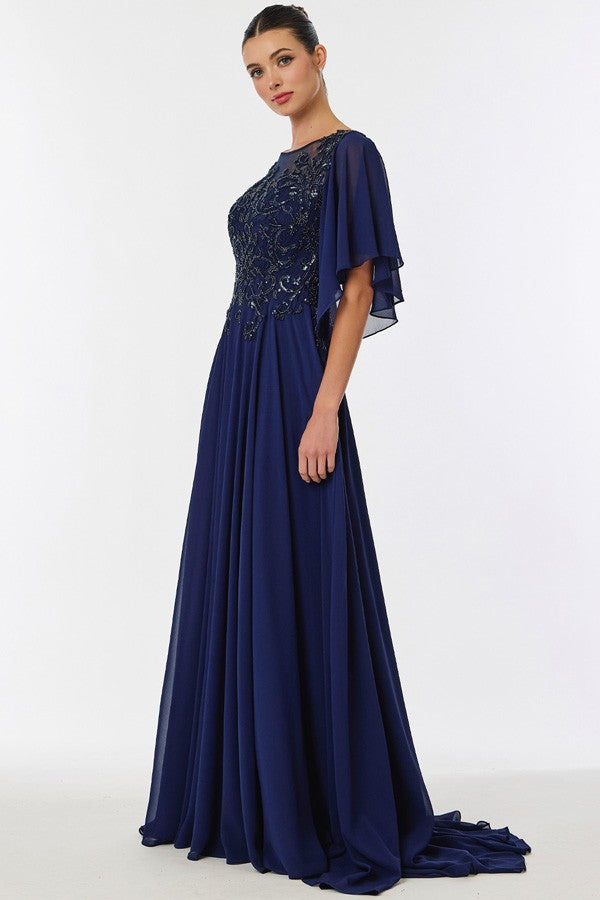 Short Sleeve Bateau Neck Chiffon Mob Dress