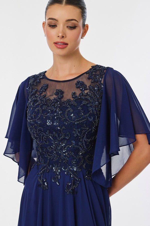 Short Sleeve Bateau Neck Chiffon Mob Dress