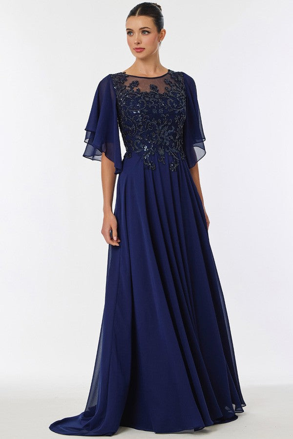 Short Sleeve Bateau Neck Chiffon Mob Dress