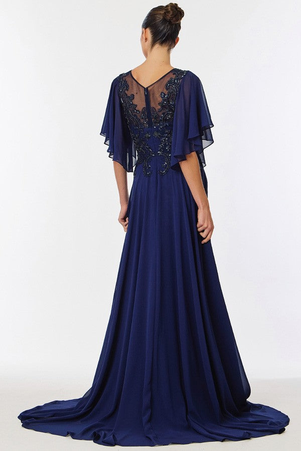 Short Sleeve Bateau Neck Chiffon Mob Dress