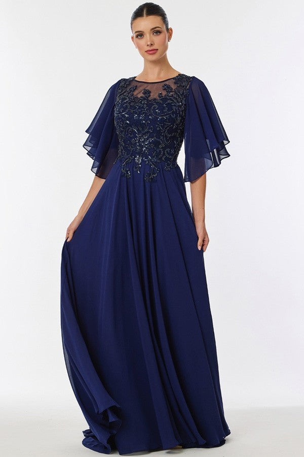 Short Sleeve Bateau Neck Chiffon Mob Dress