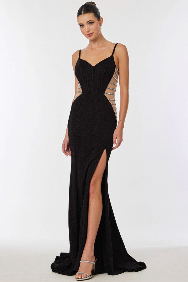Sleeveless V Neckline Illusion Side Design Sheath