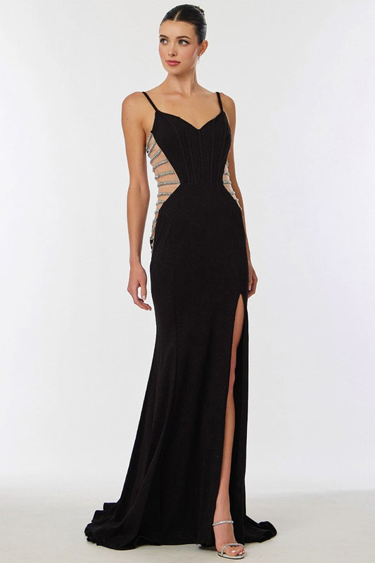 Sleeveless V Neckline Illusion Side Design Sheath