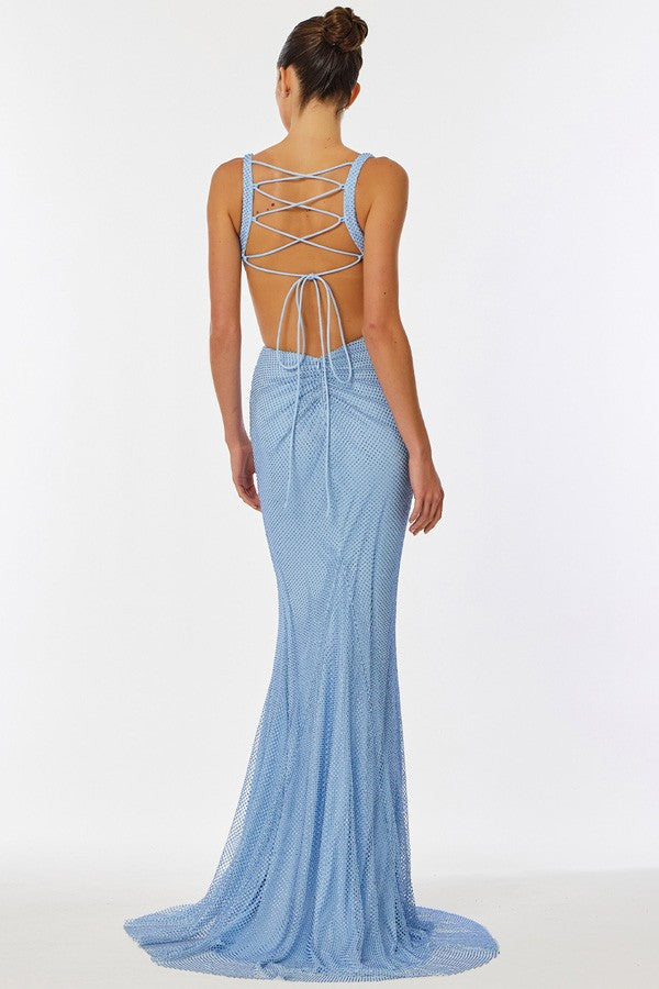 Sleeveless Deep V Neck Bead Net Sheath Dress