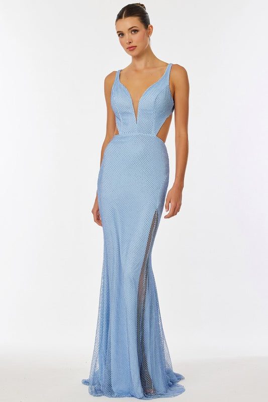 Sleeveless Deep V Neck Bead Net Sheath Dress