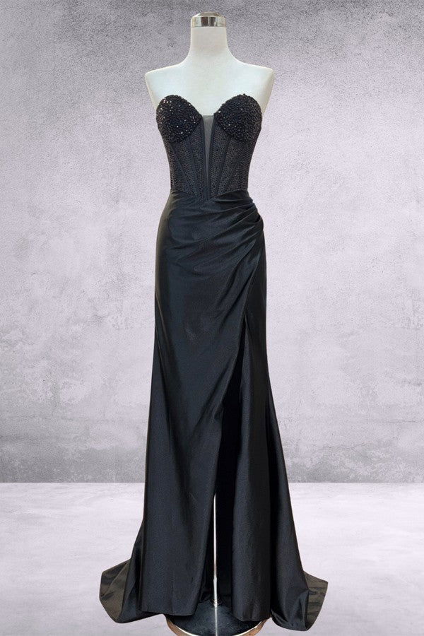 Sweetheart Neckline Stone Top Illusion Sheath Dres