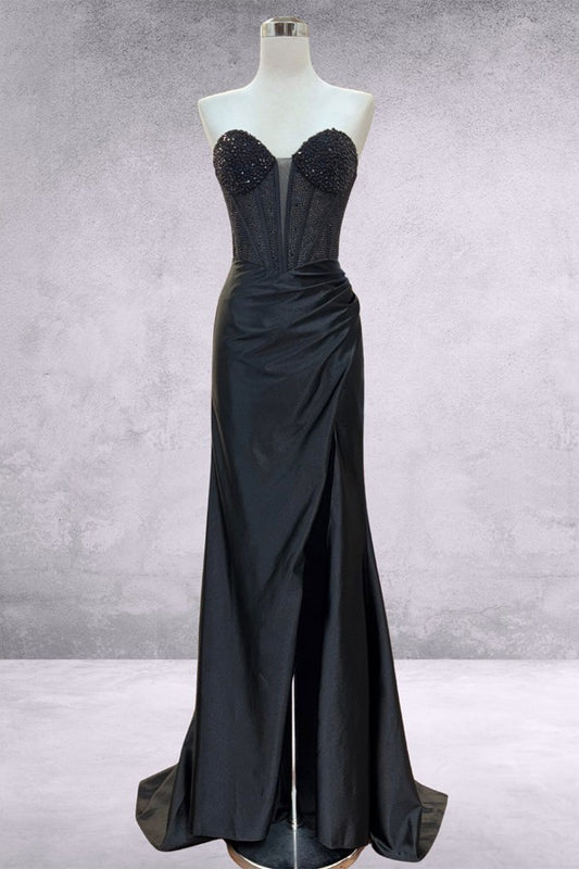 Sweetheart Neckline Stone Top Illusion Sheath Dres