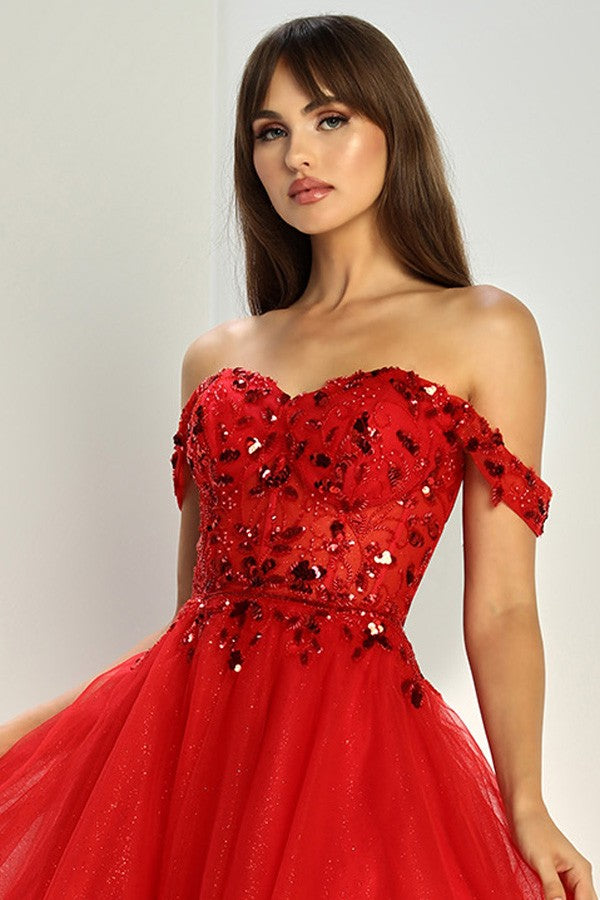 Off Shoulder Sweetheart Embellished Short Dress
