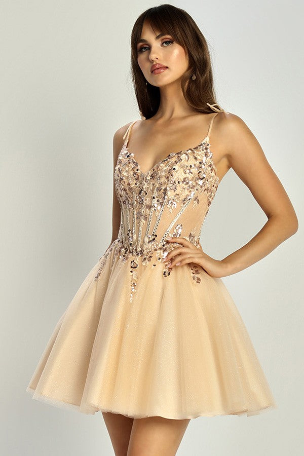 Sleeveless Tie Shoulder Straps Sweet Cocktail Dress