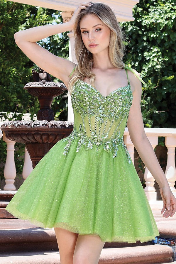 Sleeveless Tie Shoulder Straps Sweet Cocktail Dress