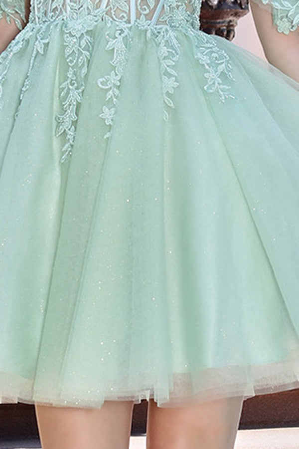 Off Shoulder Sheer Short Sleeve Cocktail Dress