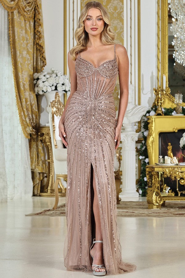 Sleeveless Heavy Embellishment Sheath Dress