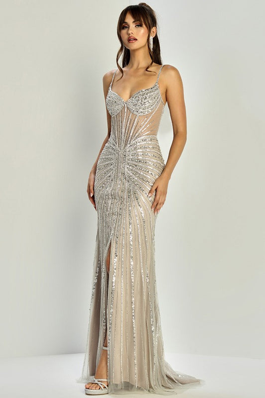 Sleeveless Heavy Embellishment Sheath Dress