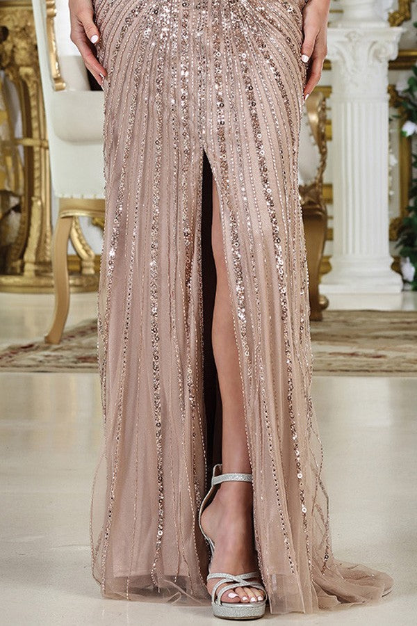 Sleeveless Heavy Embellishment Sheath Dress