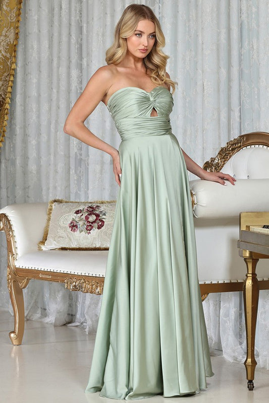 Strapless Twist Knot Top A Line Satin Bridesmaid D