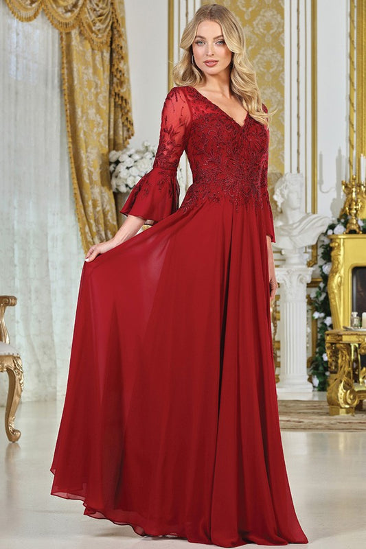 3 Quarter Bell Sleeve Chiffon Mob Dress