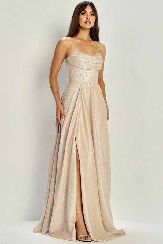 Sleeveless Sweet Cowl Metallic A Line Dress