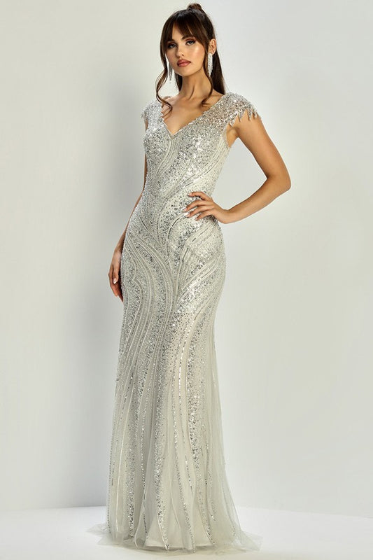 Deep V Neck Embellished Mob Sheath Dress