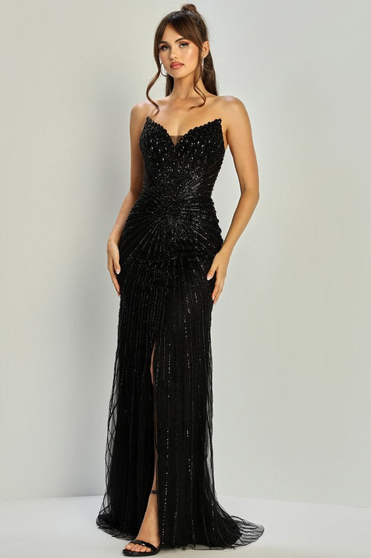 Sleeveless V Neckline Embellished Sheath Dress