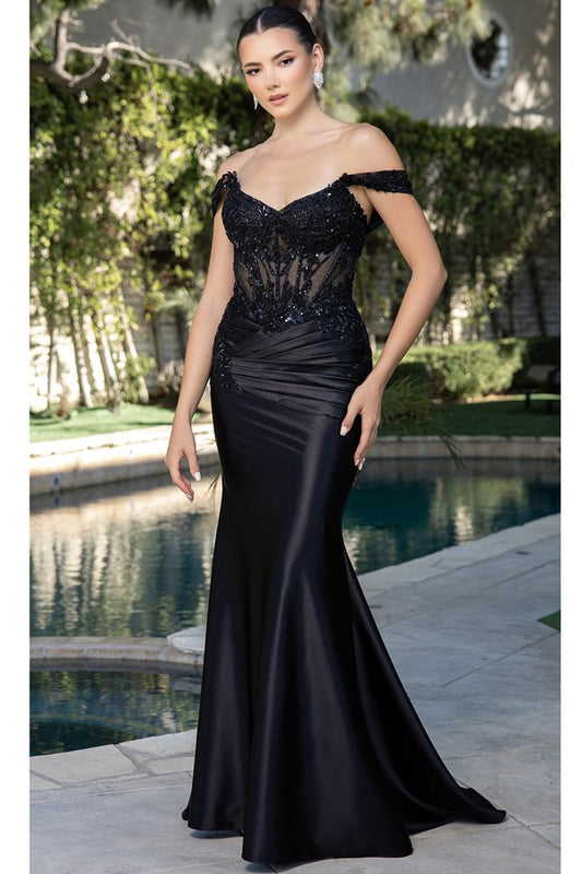 Off Shoulder Sweetheart Neck Metallic Stain Sheath