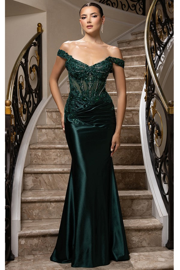 Off Shoulder Sweetheart Neck Metallic Stain Sheath