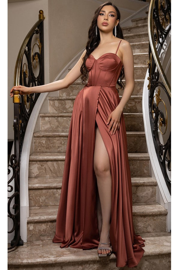 Sleeveless Spaghetti Straps A Line Satin Bridesmaid Dress
