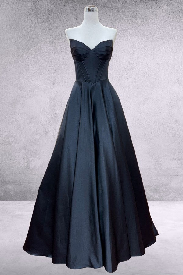 Strapless Solid Satin A Line Gown