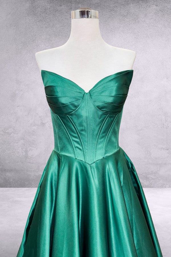 Strapless Solid Satin A Line Gown