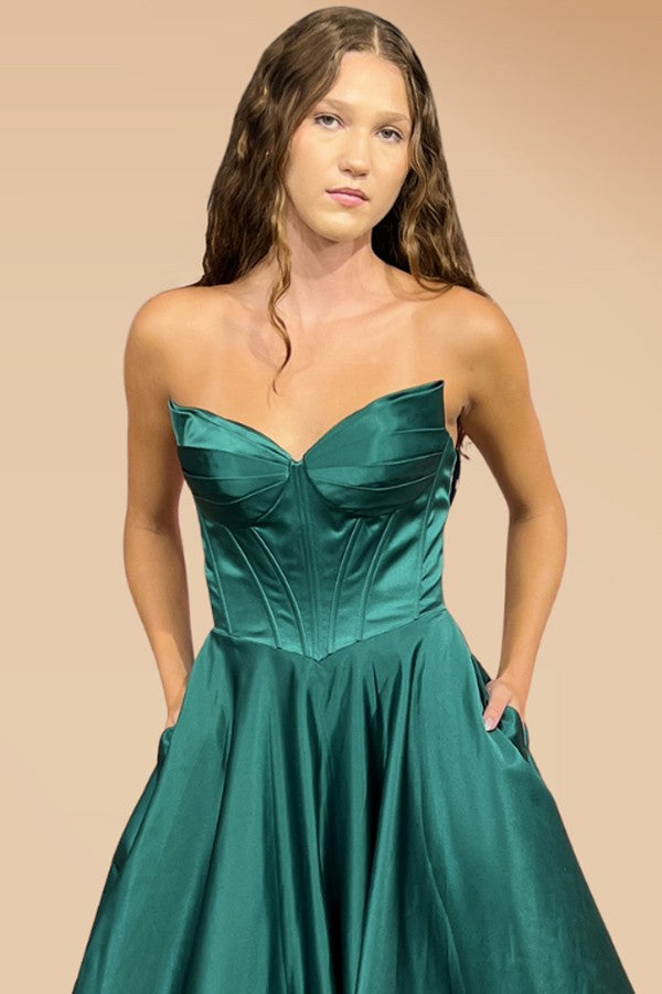 Strapless Solid Satin A Line Gown