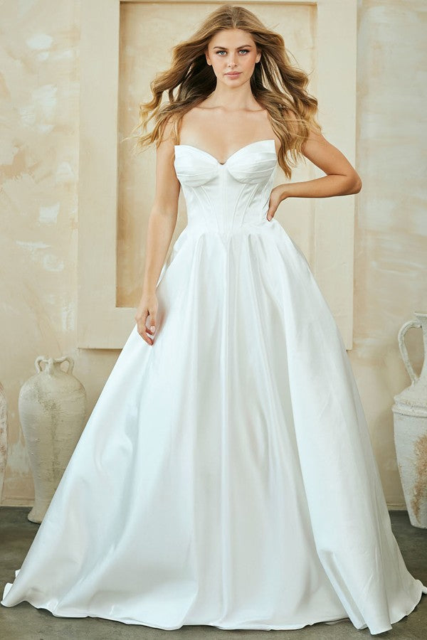 Strapless Solid Satin A Line Gown