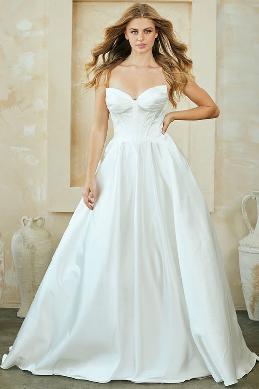 Strapless Solid Satin A Line Gown