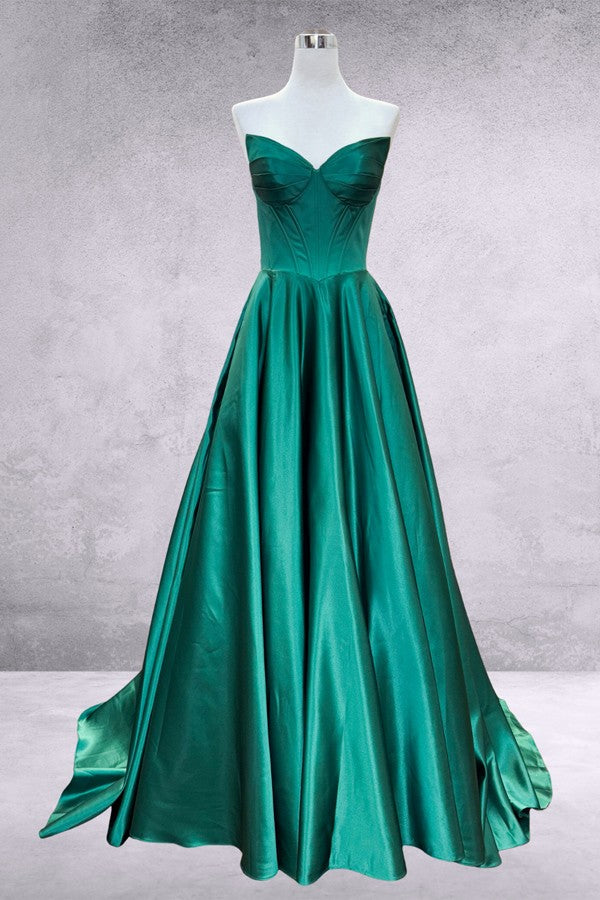 Strapless Solid Satin A Line Gown