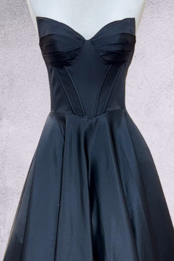 Strapless Solid Satin A Line Gown